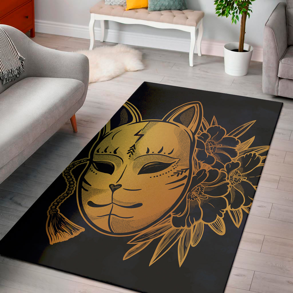 Japanese Fox Mask Print Area Rug