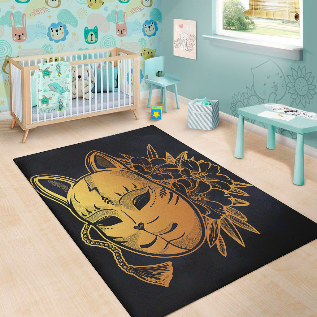 Japanese Fox Mask Print Area Rug