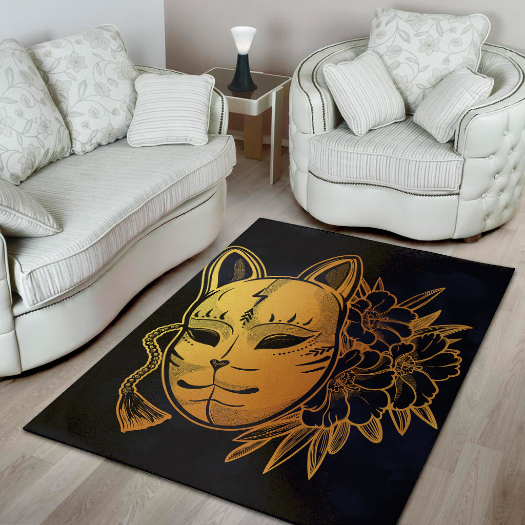 Japanese Fox Mask Print Area Rug
