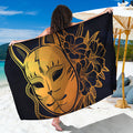 Japanese Fox Mask Print Beach Sarong Wrap