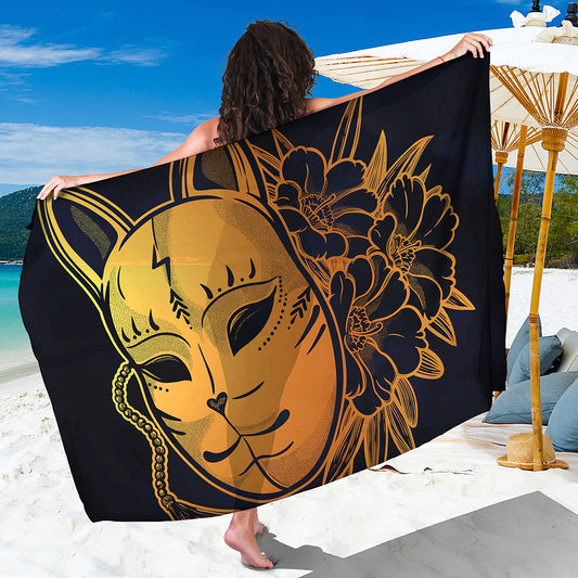 Japanese Fox Mask Print Beach Sarong Wrap