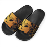 Japanese Fox Mask Print Black Slide Sandals