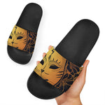 Japanese Fox Mask Print Black Slide Sandals