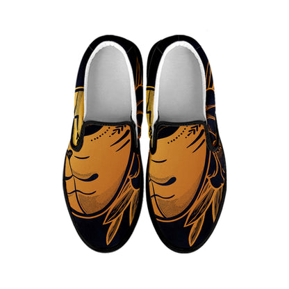 Japanese Fox Mask Print Black Slip On Shoes
