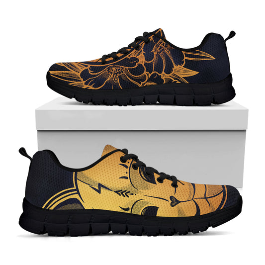 Japanese Fox Mask Print Black Sneakers