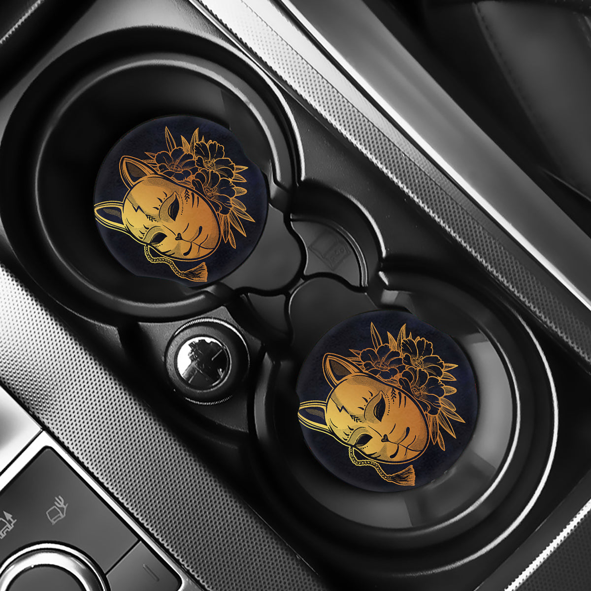 Japanese Fox Mask Print Car Coasters