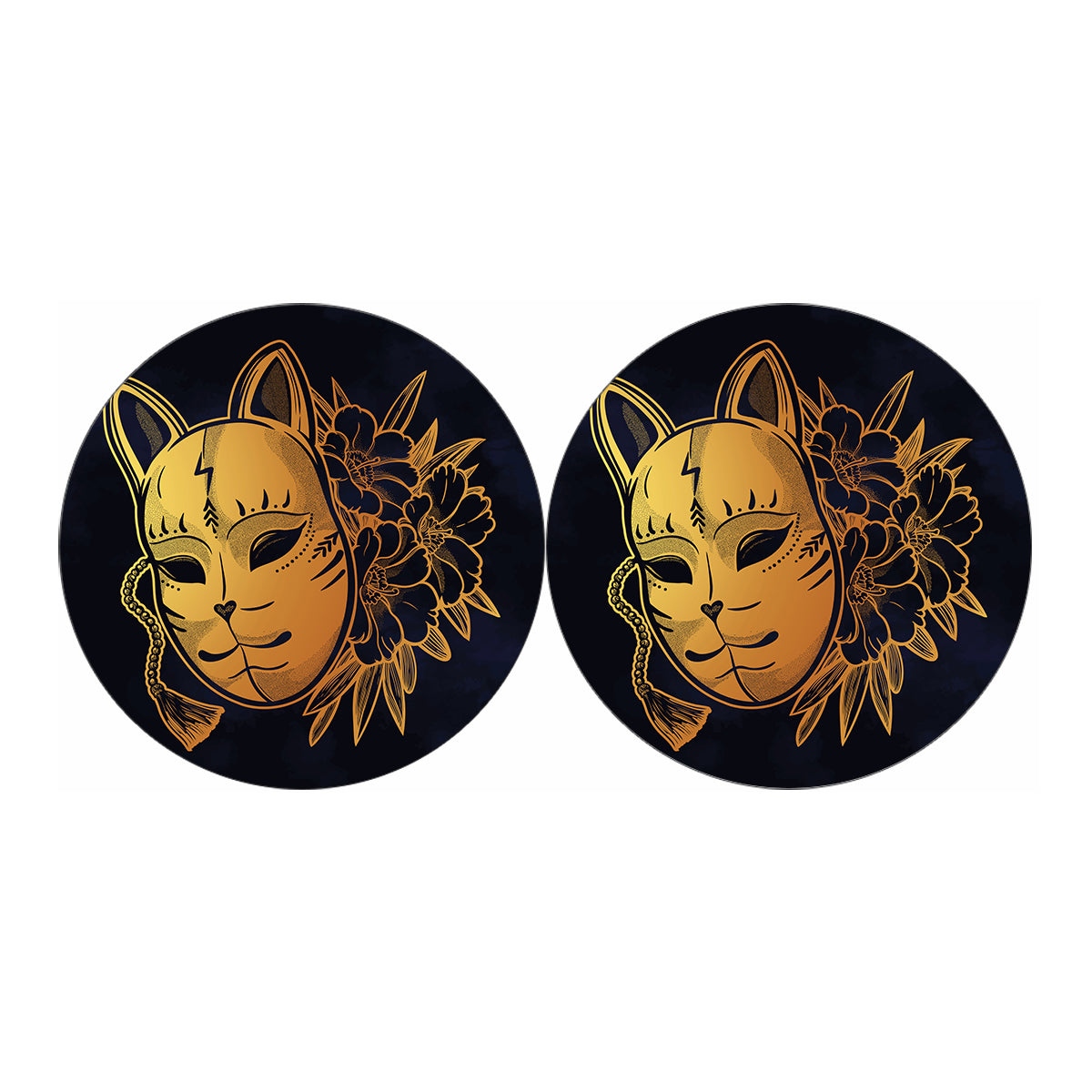 Japanese Fox Mask Print Car Coasters