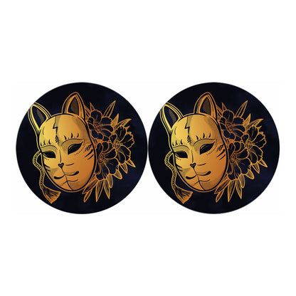 Japanese Fox Mask Print Car Coasters
