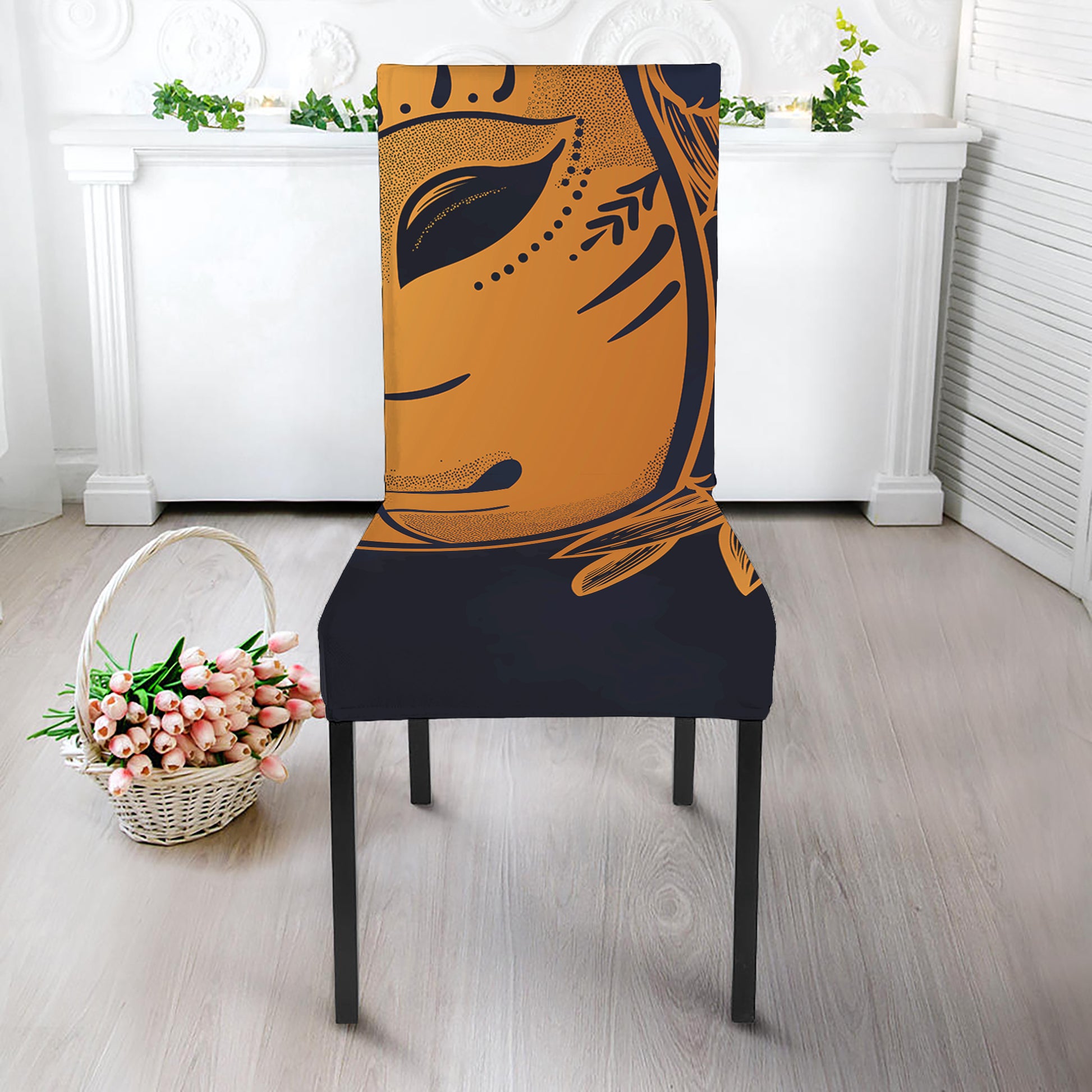 Japanese Fox Mask Print Dining Chair Slipcover