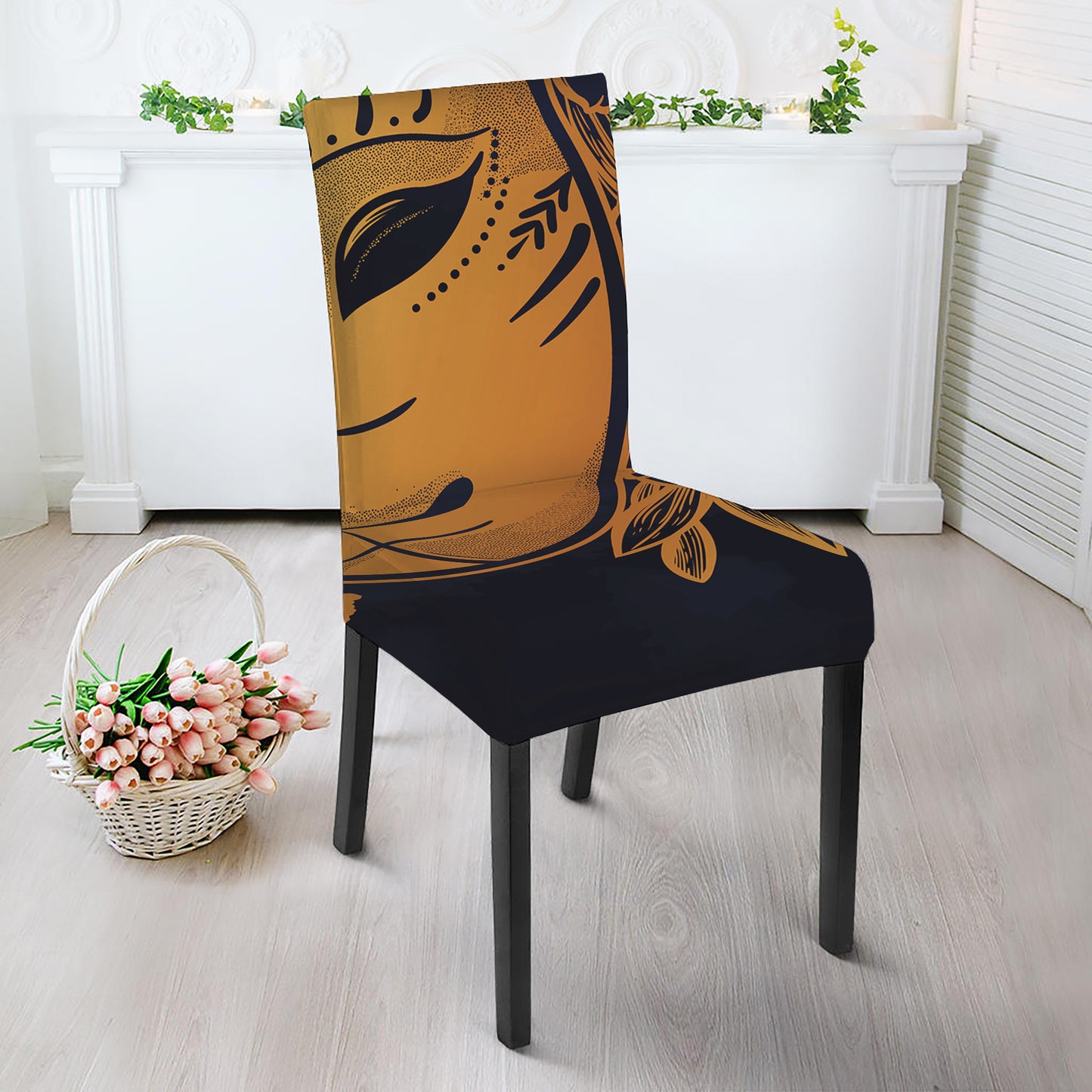 Japanese Fox Mask Print Dining Chair Slipcover