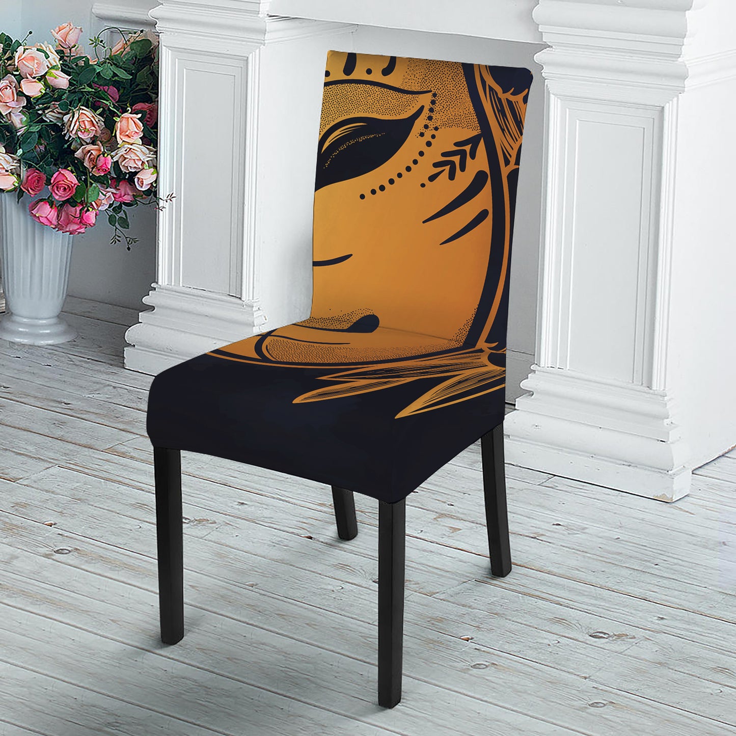 Japanese Fox Mask Print Dining Chair Slipcover