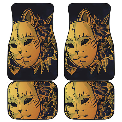 Japanese Fox Mask Print Front and Back Car Floor Mats