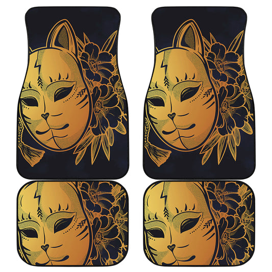 Japanese Fox Mask Print Front and Back Car Floor Mats