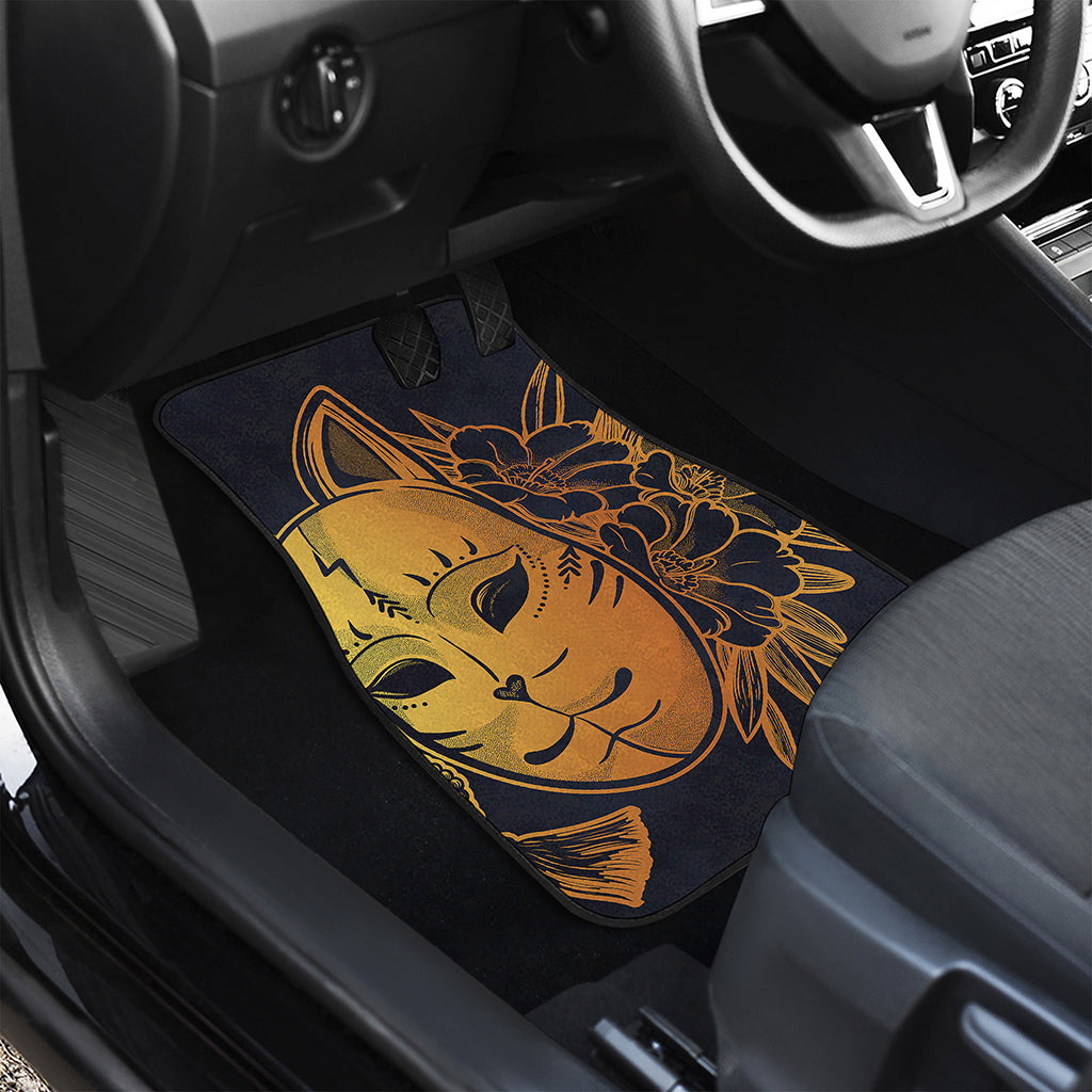 Japanese Fox Mask Print Front and Back Car Floor Mats