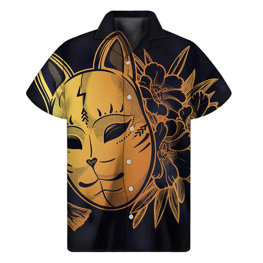 Japanese Fox Mask Print Men's Short Sleeve Shirt