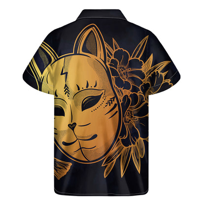 Japanese Fox Mask Print Men's Short Sleeve Shirt