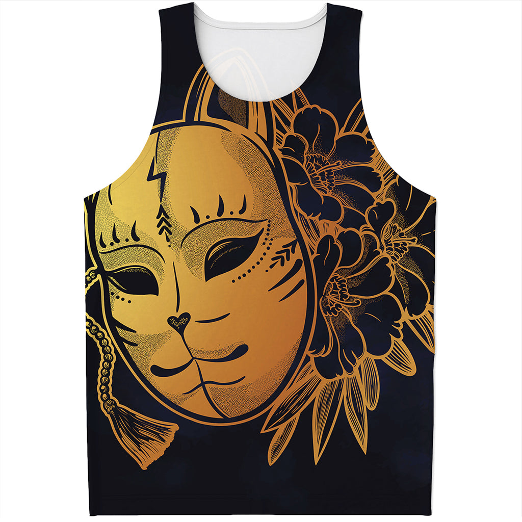 Japanese Fox Mask Print Men's Tank Top