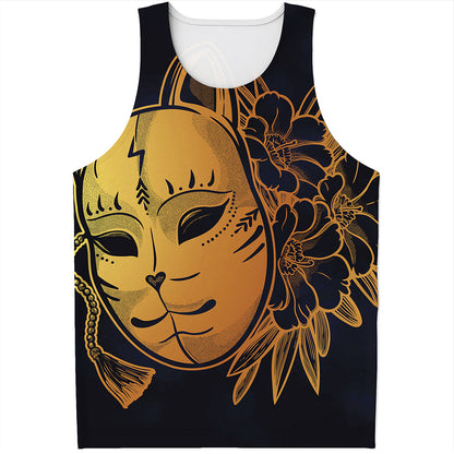 Japanese Fox Mask Print Men's Tank Top
