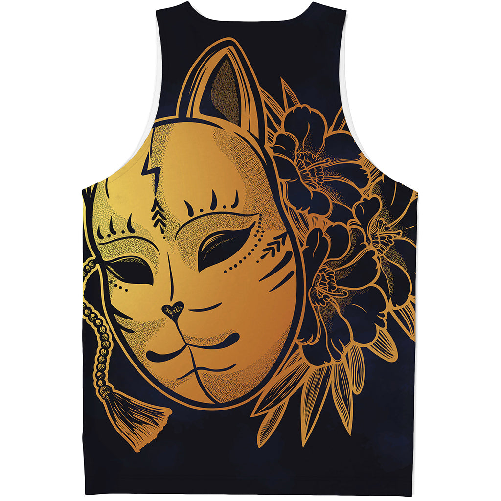 Japanese Fox Mask Print Men's Tank Top