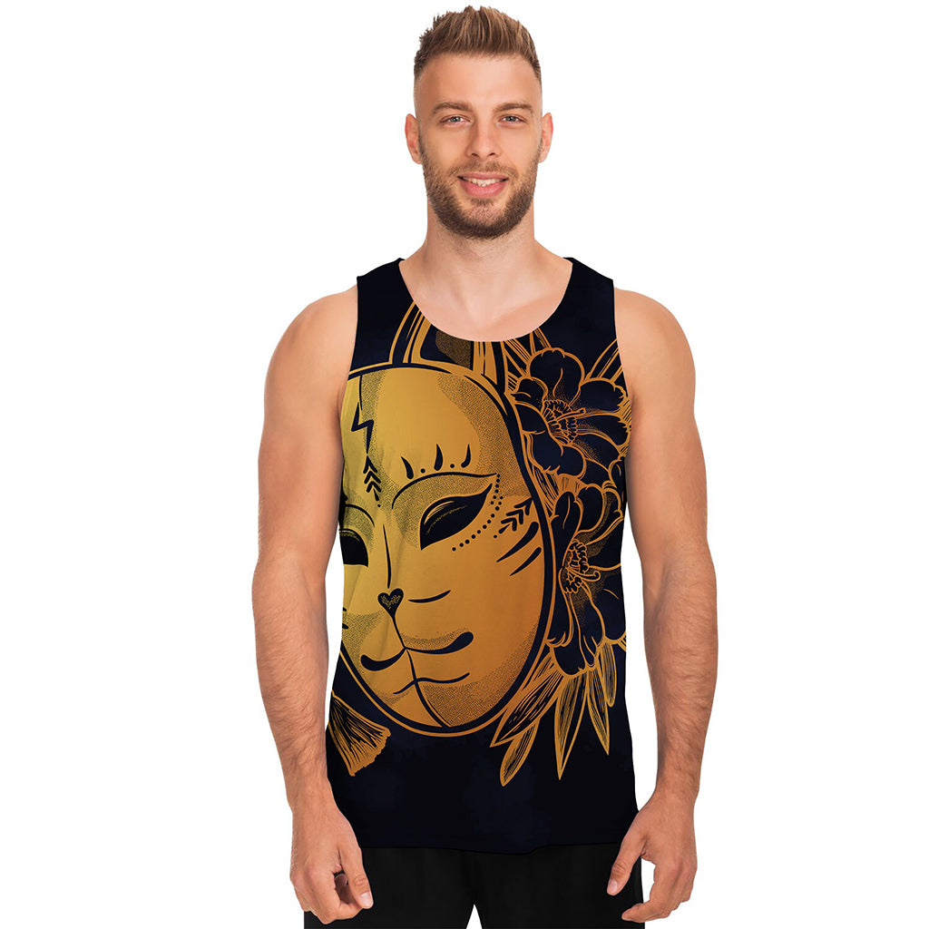 Japanese Fox Mask Print Men's Tank Top