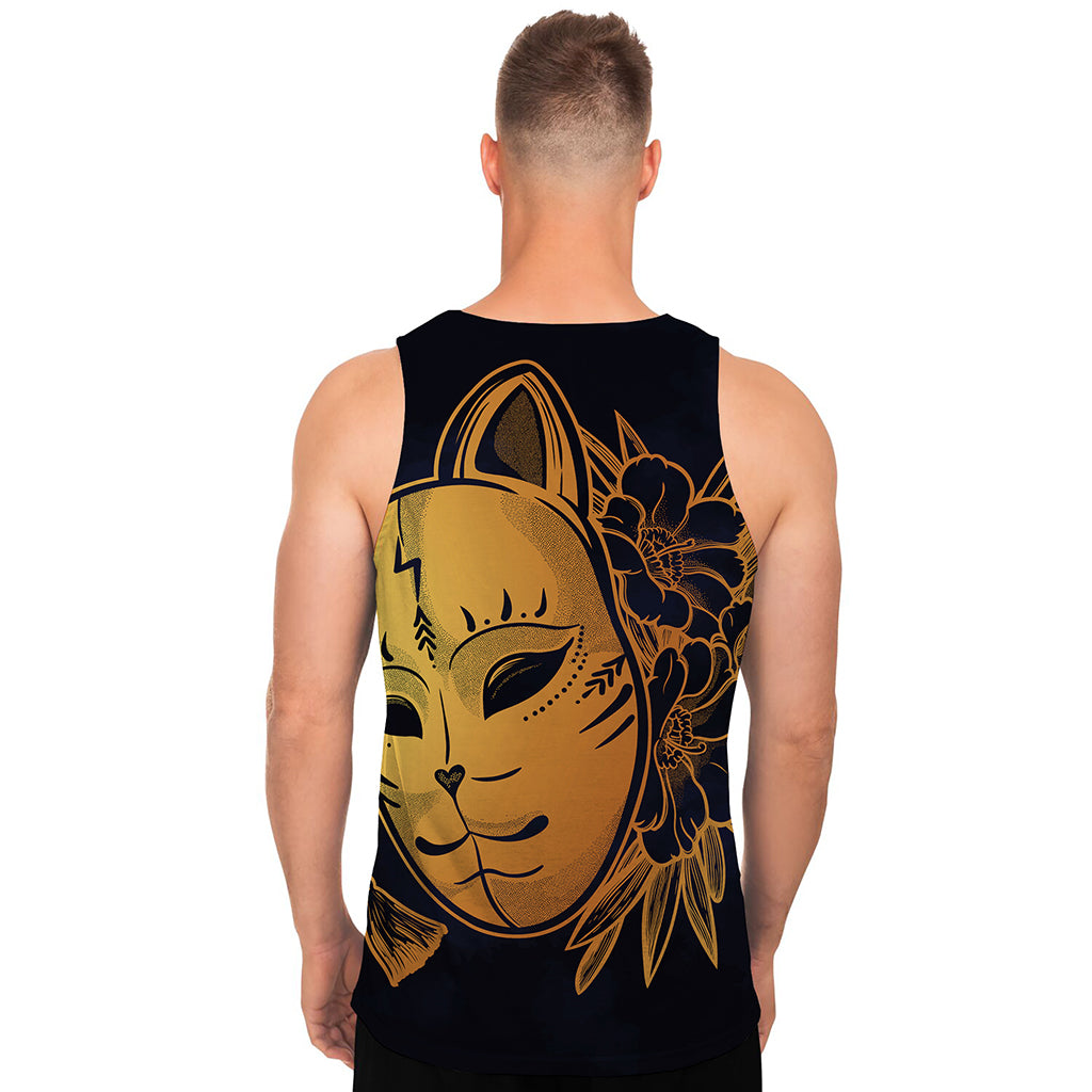 Japanese Fox Mask Print Men's Tank Top