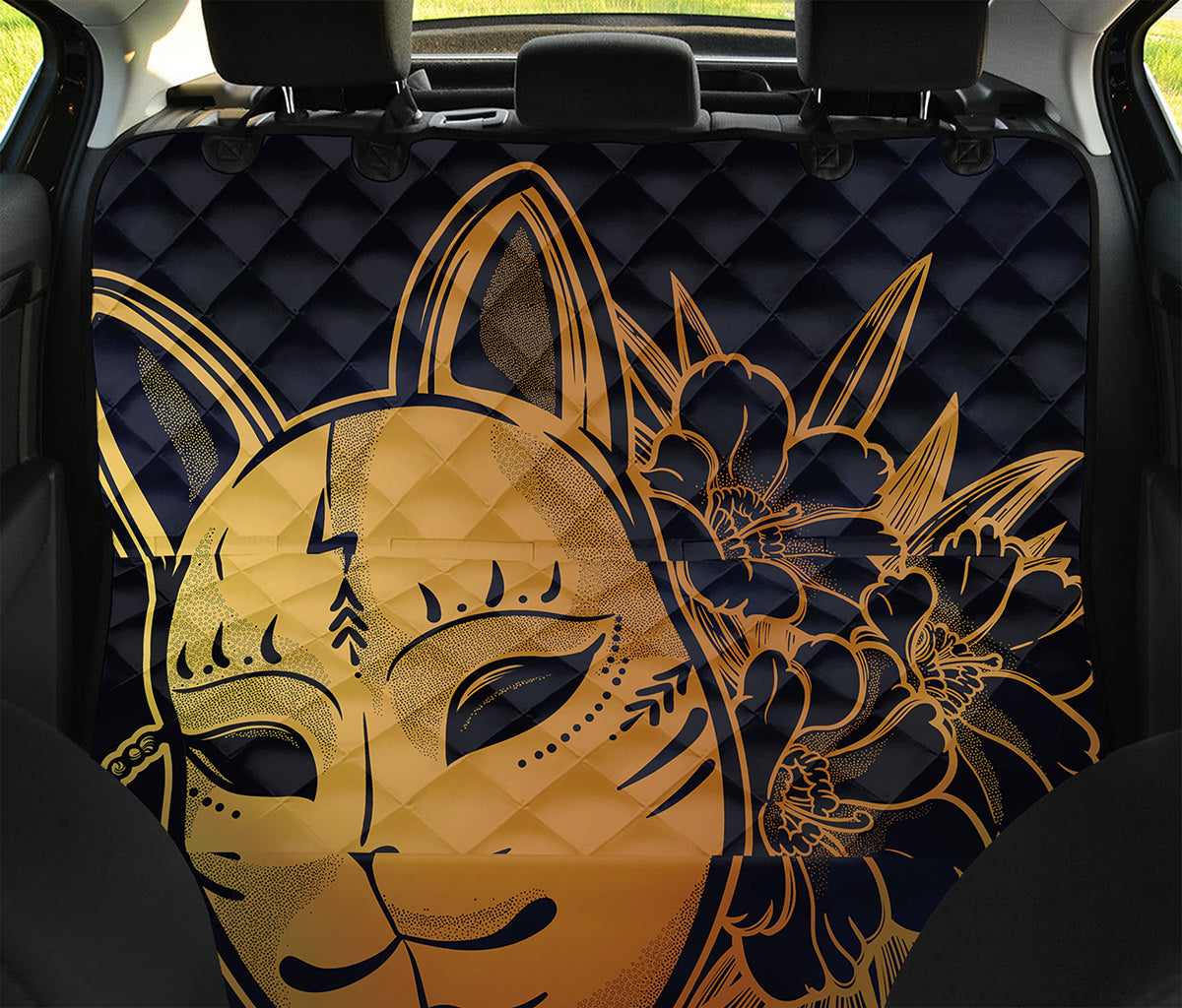 Japanese Fox Mask Print Pet Car Back Seat Cover