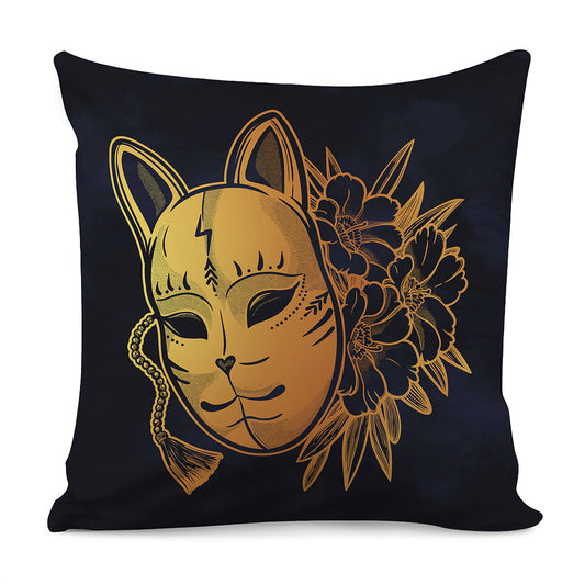 Japanese Fox Mask Print Pillow Cover