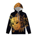 Japanese Fox Mask Print Pullover Hoodie