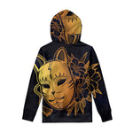 Japanese Fox Mask Print Pullover Hoodie