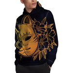 Japanese Fox Mask Print Pullover Hoodie