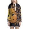 Japanese Fox Mask Print Pullover Hoodie Dress