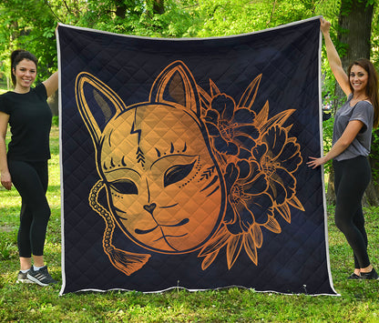 Japanese Fox Mask Print Quilt