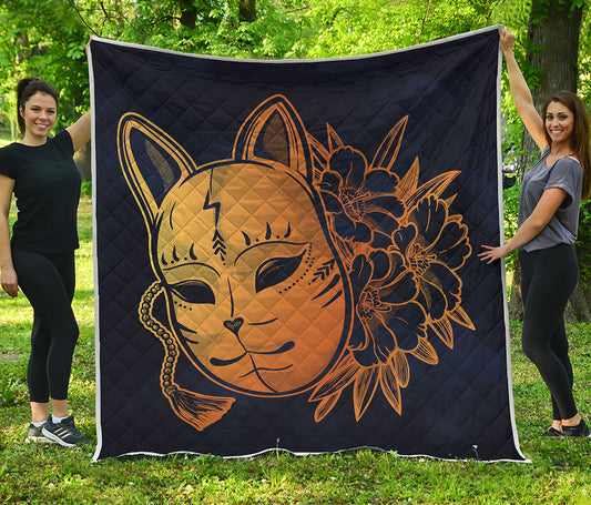 Japanese Fox Mask Print Quilt