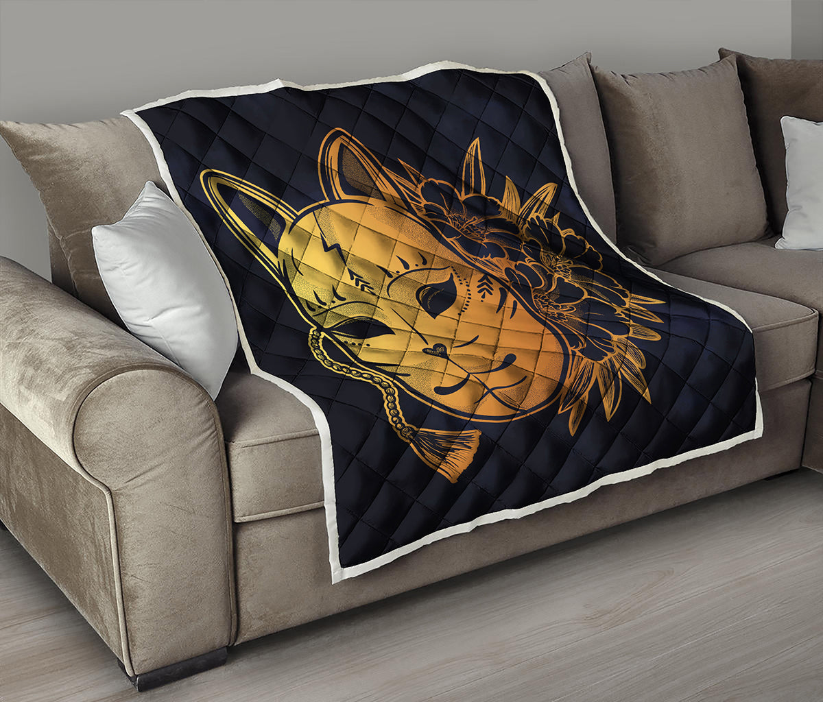 Japanese Fox Mask Print Quilt
