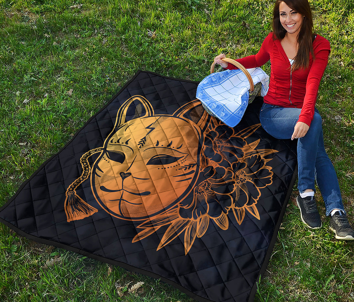 Japanese Fox Mask Print Quilt