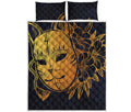 Japanese Fox Mask Print Quilt Bed Set