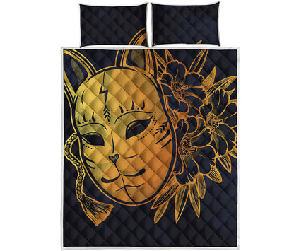 Japanese Fox Mask Print Quilt Bed Set