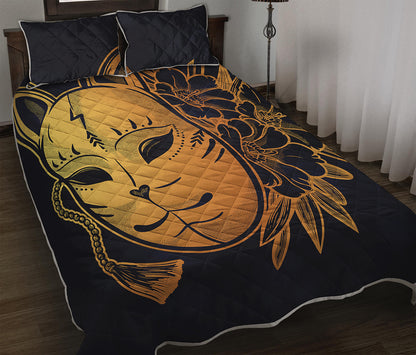Japanese Fox Mask Print Quilt Bed Set