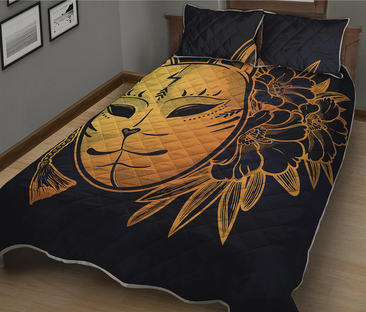 Japanese Fox Mask Print Quilt Bed Set