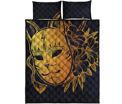 Japanese Fox Mask Print Quilt Bed Set