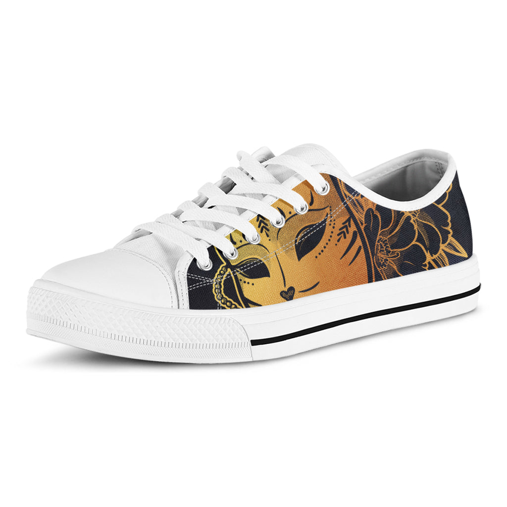 Japanese Fox Mask Print White Low Top Shoes