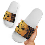 Japanese Fox Mask Print White Slide Sandals