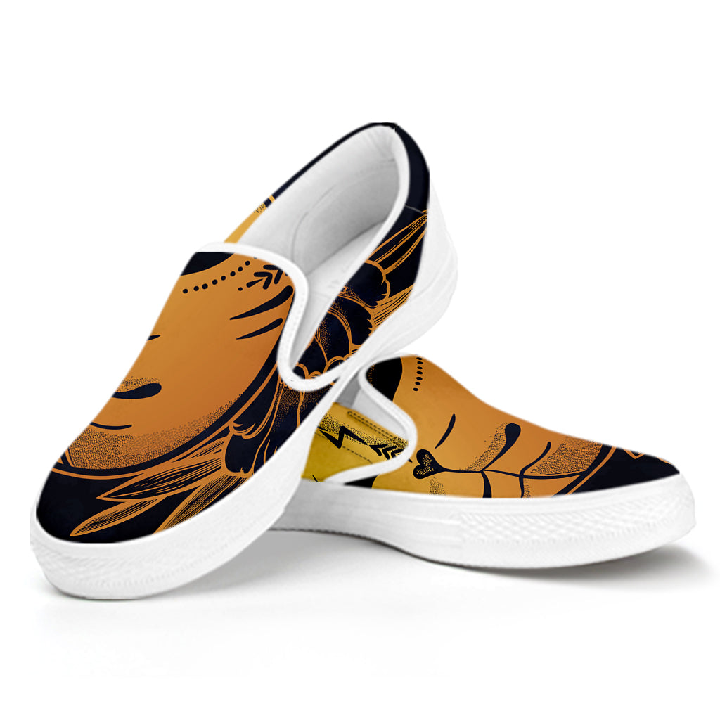 Japanese Fox Mask Print White Slip On Shoes