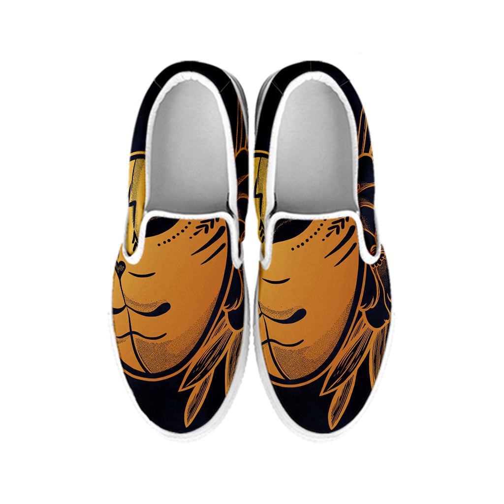 Japanese Fox Mask Print White Slip On Shoes