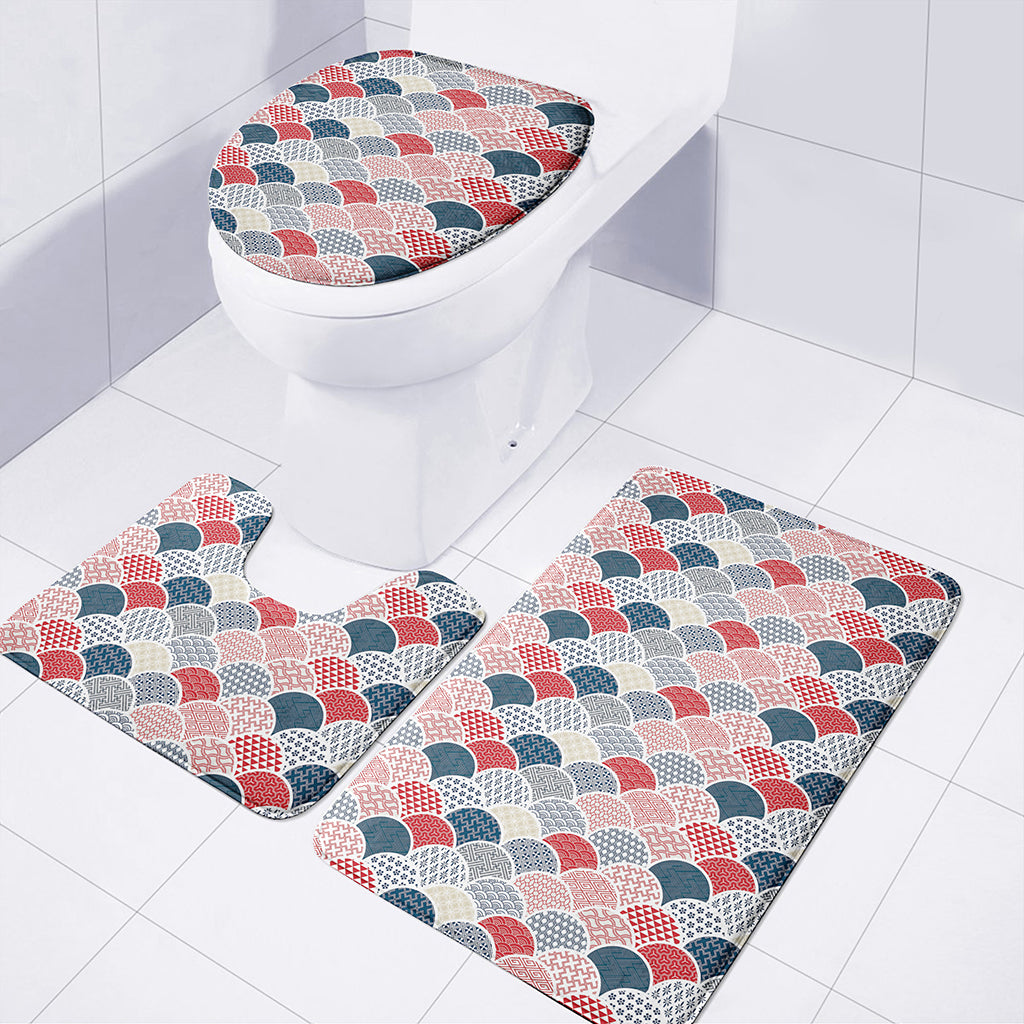 Japanese Geometric Pattern Print 3 Piece Bath Mat Set