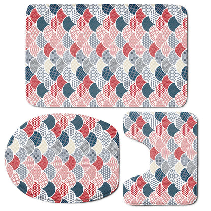 Japanese Geometric Pattern Print 3 Piece Bath Mat Set