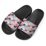 Japanese Geometric Pattern Print Black Slide Sandals