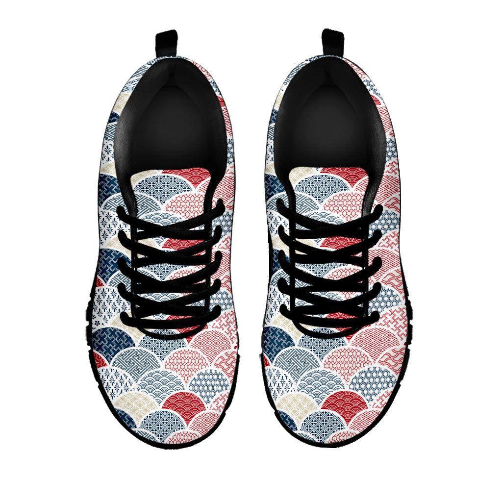 Japanese Geometric Pattern Print Black Sneakers