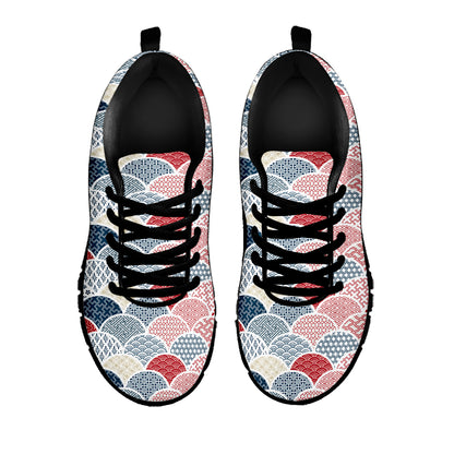 Japanese Geometric Pattern Print Black Sneakers