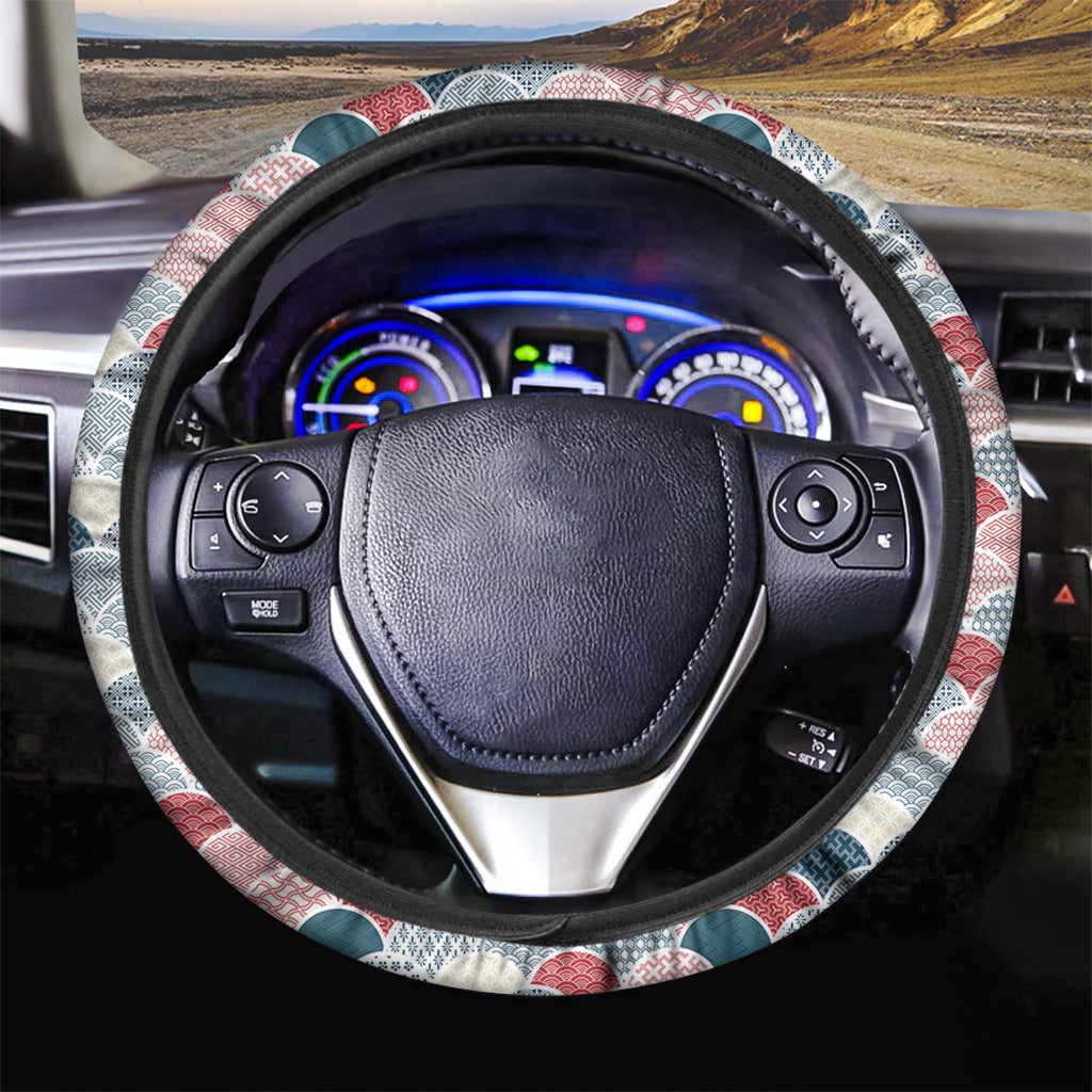 Japanese Geometric Pattern Print Car Steering Wheel Cover